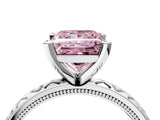 Silver Fancy Pink Princess  Solitaire Diamond Engagement Ring with XO Engraved Band and Four-Prong Setting 5