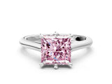 Silver Fancy Pink Princess  Solitaire Engagement Ring with Six-Prong Setting and Classic Band 2