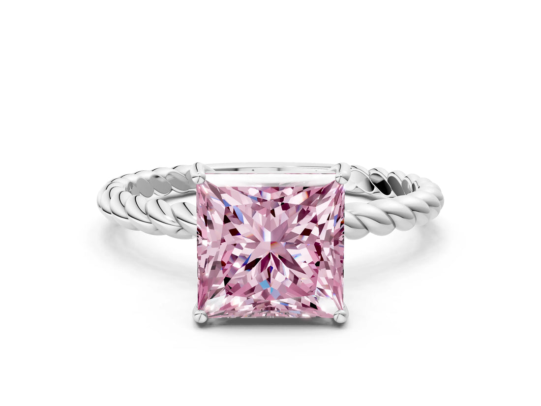Silver Fancy Pink Princess  Solitaire Twist Band Ring with Four-Prong Setting_7