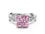 Silver Fancy Pink Princess  Solitaire Twist Band with Leaf Prong Setting 1