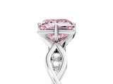 Silver Fancy Pink Princess  Solitaire Twist Band with Leaf Prong Setting