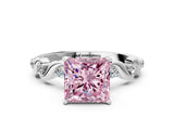 Silver Fancy Pink Princess  Solitaire Twisted Band with Prong Setting 1