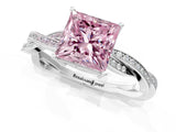 Silver Fancy Pink Princess  Solitaire Twisted Pave Diamond Ring with Four-Prong Setting_1