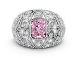 Silver Fancy Pink Radiant Cut Brilliant Halo Pave Diamond Milgrain Ring_6