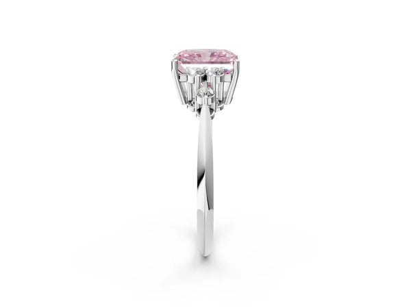 Sterling Silver Radiant Cut Cluster Accent Engagement Ring Setting for Fancy Pink Center