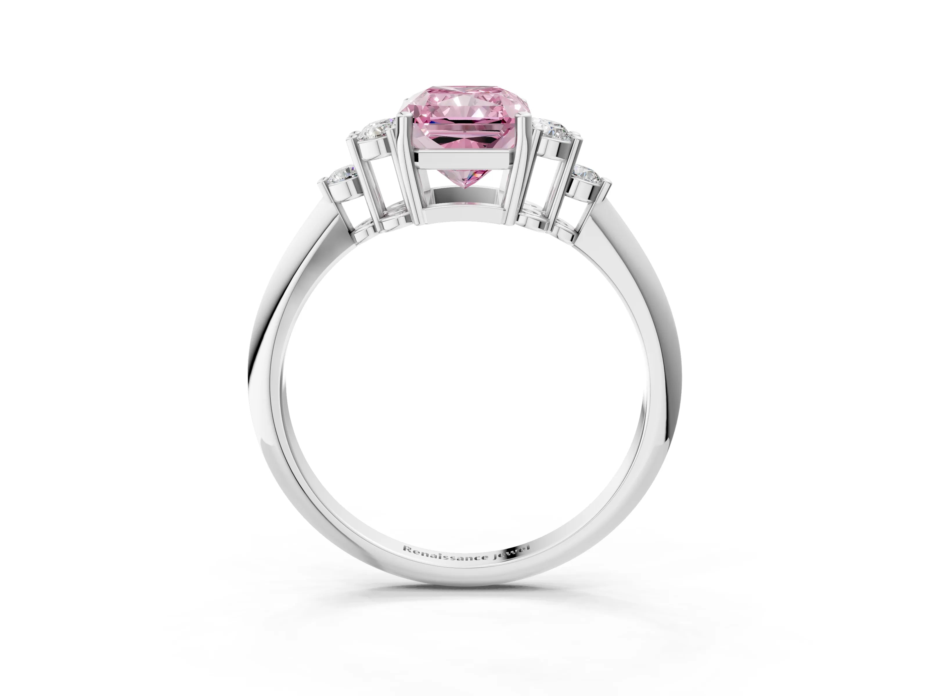 Silver Fancy Pink Radiant Cut Cut Diamond Cluster Ring with Solitaire Band and Four-Prong Setting_22