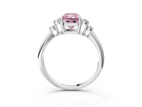 Silver Fancy Pink Radiant Cut Cut Diamond Cluster Ring with Solitaire Band and Four-Prong Setting_22