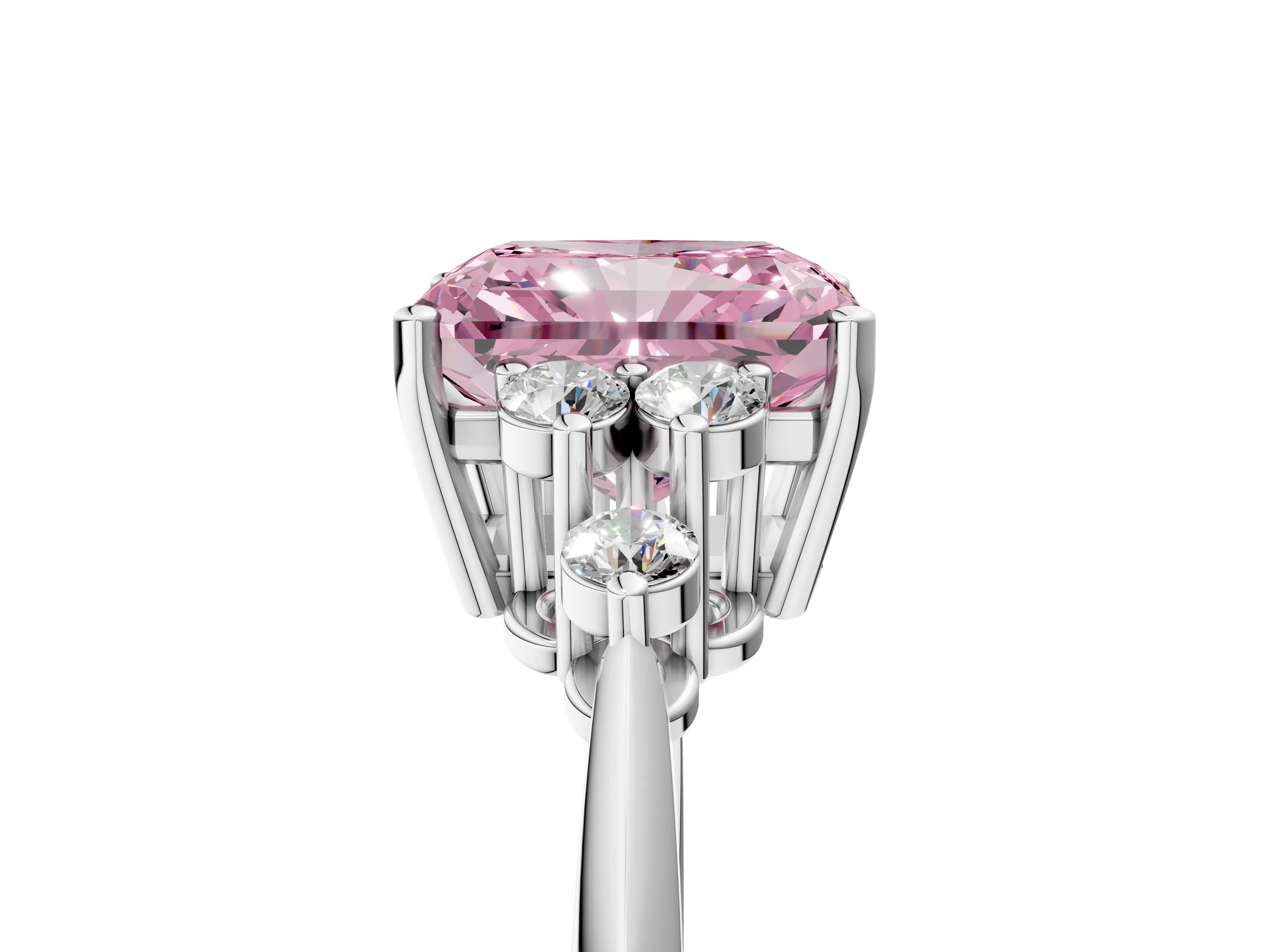 Silver Fancy Pink Radiant Cut Cut Diamond Cluster Ring with Solitaire Band and Four-Prong Setting_24
