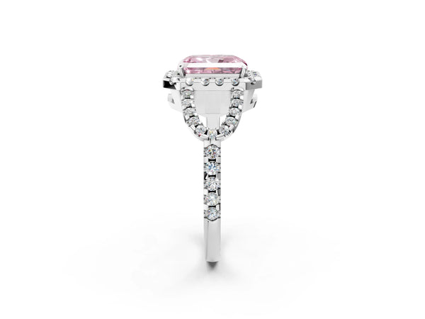 Sterling Silver Radiant Cut Split Shank Pave Halo Engagement Ring Setting for Fancy Pink Center