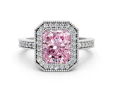 Silver Fancy Pink Radiant Cut-Cut Diamond Halo Engagement Ring with Pave Band and Prong Setting_12