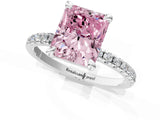 Silver Fancy Pink Radiant Cut Diamond Brilliant Solitaire Ring with Pavé Band and Four-Prong Setting_37