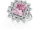 Silver Fancy Pink Radiant Cut Diamond Floral Double Halo Engagement Ring with Prong Setting_151