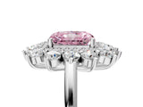 Silver Fancy Pink Radiant Cut Diamond Floral Double Halo Engagement Ring with Prong Setting_155