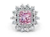 Silver Fancy Pink Radiant Cut Diamond Floral Double Halo Engagement Ring with Prong Setting_48