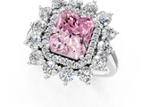 Silver Fancy Pink Radiant Cut Diamond Floral Double Halo Engagement Ring with Prong Setting_49