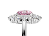 Silver Fancy Pink Radiant Cut Diamond Floral Double Halo Engagement Ring with Prong Setting_53