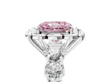 Silver Fancy Pink Radiant  Cut Diamond Floral Halo Engagement Ring with Shared Prong Setting 1