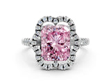 Silver Fancy Pink Radiant Cut Diamond Floral Halo Split Shank Prong Setting Ring_6