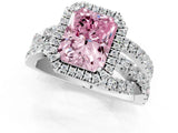 Silver Fancy Pink Radiant Cut Diamond Halo Ring with Round Split Shank and Prong Setting_1