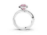 Silver Fancy Pink Radiant Cut Diamond Halo Ring with Round Split Shank and Prong Setting_3