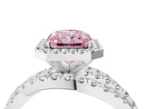 Silver Fancy Pink Radiant Cut Diamond Halo Ring with Round Split Shank and Prong Setting_4