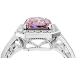 Silver Fancy Pink Radiant Cut Diamond Halo Ring with Split Shank and Bezel Accents and Prong Setting_10