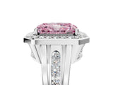 Silver Fancy Pink Radiant Cut Diamond Halo Ring with Split Shank and Bezel Accents and Prong Setting_11