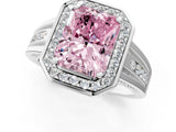 Silver Fancy Pink Radiant Cut Diamond Halo Ring with Split Shank and Bezel Accents and Prong Setting_7