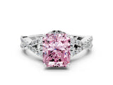Silver Fancy Pink Radiant Cut Diamond  Halo Twist Band Solitaire Prong Setting Ring_24