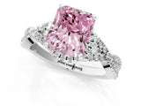 Silver Fancy Pink Radiant Cut Diamond  Halo Twist Band Solitaire Prong Setting Ring_25