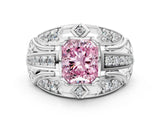 Silver Fancy Pink Radiant Cut Diamond Pave Art Deco Split Shank Ring with Four-Prong Setting_6