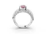 Silver Fancy Pink Radiant Cut Diamond Pave Art Deco Split Shank Ring with Four-Prong Setting_9