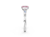 Silver Fancy Pink Radiant  Cut Diamond Ring with Baguette Side Stones, Channel Set Band, and Four-Prong Setting_14