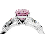 Silver Fancy Pink Radiant  Cut Diamond Ring with Baguette Side Stones, Channel Set Band, and Four-Prong Setting_16