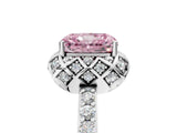 Silver Fancy Pink Radiant Cut Diamond Scalloped Halo Engagement Ring with Round Shared Prong Band_5