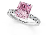Silver Fancy Pink Radiant Cut Diamond Solitaire Pavé Engagement Ring with Round Band and Prong Setting_2