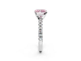 Silver Fancy Pink Radiant Cut Diamond Solitaire Pavé Engagement Ring with Round Band and Prong Setting_3