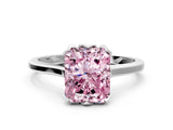 Silver Fancy Pink Radiant Cut Diamond Solitaire Ring with Flower Prong Setting and Classic Band_12