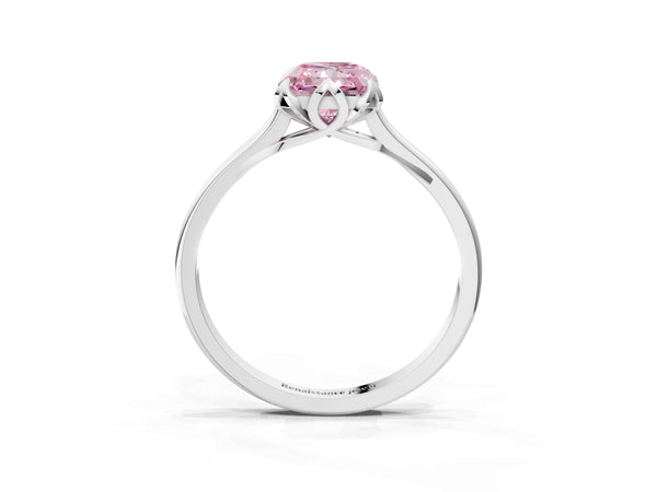 Sterling Silver Radiant Cut Floral Solitaire Engagement Ring Setting for Fancy Pink Center