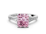 Silver Fancy Pink Radiant Cut Diamond Solitaire Ring with Pavé Band and Prong Setting_12