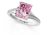 Silver Fancy Pink Radiant Cut Diamond Solitaire Ring with Pavé Band and Prong Setting_13