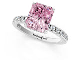 Silver Fancy Pink Radiant Cut Diamond Solitaire Ring with Round  Pavé Band and Four-Prong Setting_37