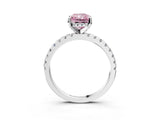 Silver Fancy Pink Radiant Cut Diamond Solitaire Ring with Round  Pavé Band and Four-Prong Setting_39