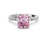 Silver Fancy Pink Radiant Cut Diamond Solitaire Ring with Round  Pavé Band and Four-Prong Setting_42