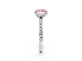 Silver Fancy Pink Radiant Cut Diamond Solitaire Ring with Round  Pavé Band and Four-Prong Setting_44