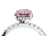 Silver Fancy Pink Radiant Cut Diamond Solitaire Ring with Round  Pavé Band and Four-Prong Setting_46