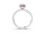 Silver Fancy Pink Radiant  Cut Diamond Solitaire with Pave Band and Four-Prong Setting 3