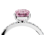 Silver Fancy Pink Radiant  Cut Diamond Solitaire with Pave Band and Four-Prong Setting 4