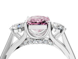 Silver Fancy Pink Radiant Cut Diamond Three-Stone Engagement Ring with Prong Setting and Pavé Band_10