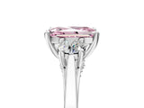 Silver Fancy Pink Radiant Cut Diamond Three-Stone Engagement Ring with Prong Setting and Pavé Band_11